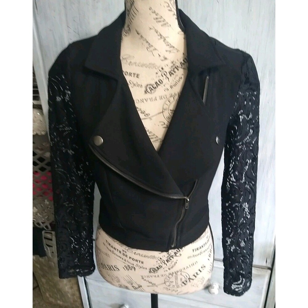 Material Girl Lace Long Sleeve Jacket Black Size Small Y2K Feminine Biker